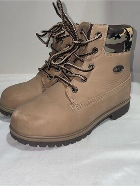 Lugz Convoy Kids Tan Camo Collar Lace Up Ankle Work Boots Size 1 Kids